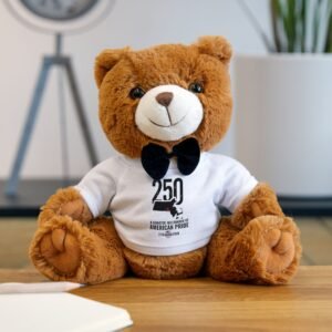 Plush Teddy Bear with '250 Years of American Pride' T‑Shirt — Soft Bowtie Stuffed Animal Gift
