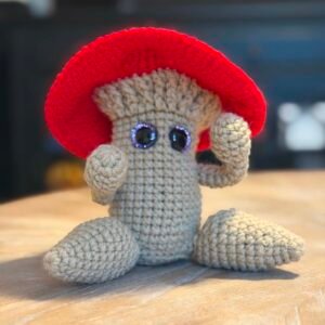 Barnaby the Sitting Speckled Mushroom Amigurumi
